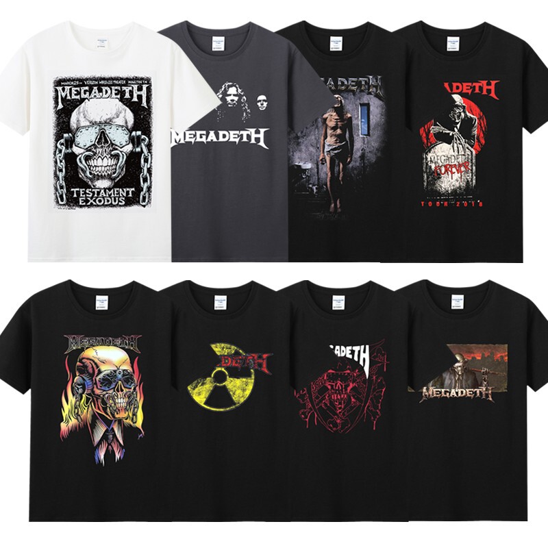 Agitation Summer Pure Cotton Round Neck Short Sleeve Men's Rock Merchandise Teen T-Shirt Band Megadeth