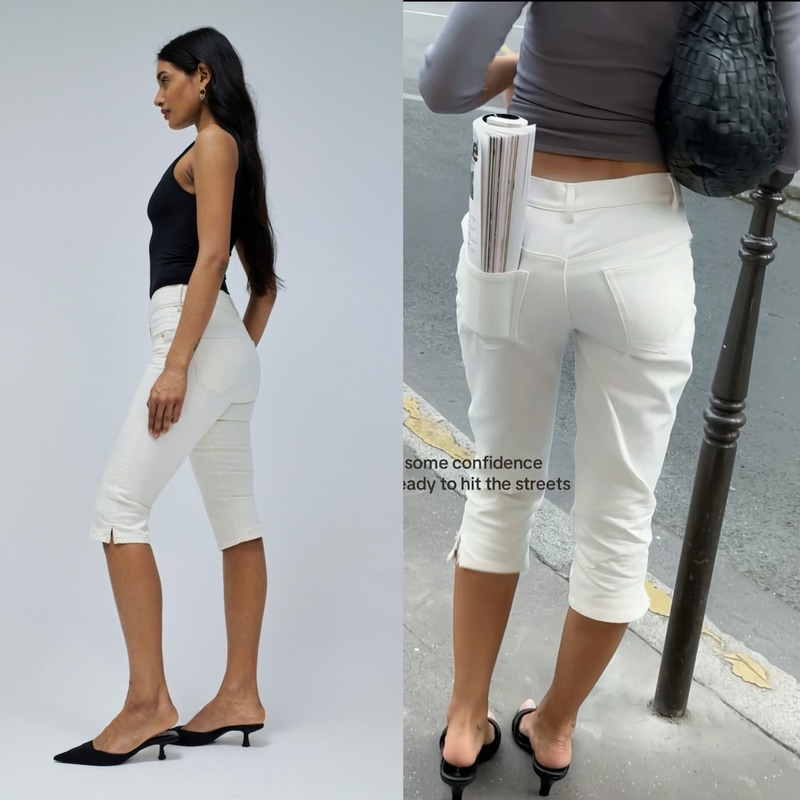 Capri Pants with Slits for a Hot Girl Look, Slim Fit, White Cropped Denim Pants, Stretchy Skinny Pants
