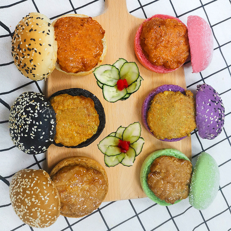 Mini color small hamburger patty fresh chicken marinated fried about 45g pieces 12 pieces of bags limited to Guangdong