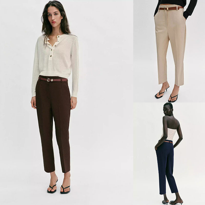 2026 Spring New Women's Clothing Solid Color Casual High-Waisted Ankle-Length Pants with Belt 4387148 743 401
