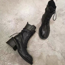  Givenivan ann retro dark wind 8cm high-heeled leather Martin boots womens thick-heeled lace-up motorcycle boots