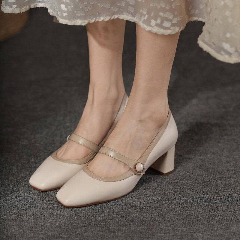 Givenivan gentle atmosphere ~ genuine leather bag shoes woman 2022 coarse heel France-style high heel shoe heel 5 5cm