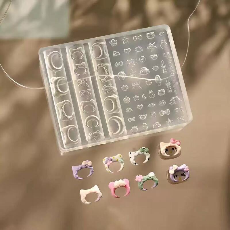 Kitty Mold Nail Art Cute Cat Kt Cat Head Hat Cartoon Silicone Mold Wearable Nail Decoration Mold