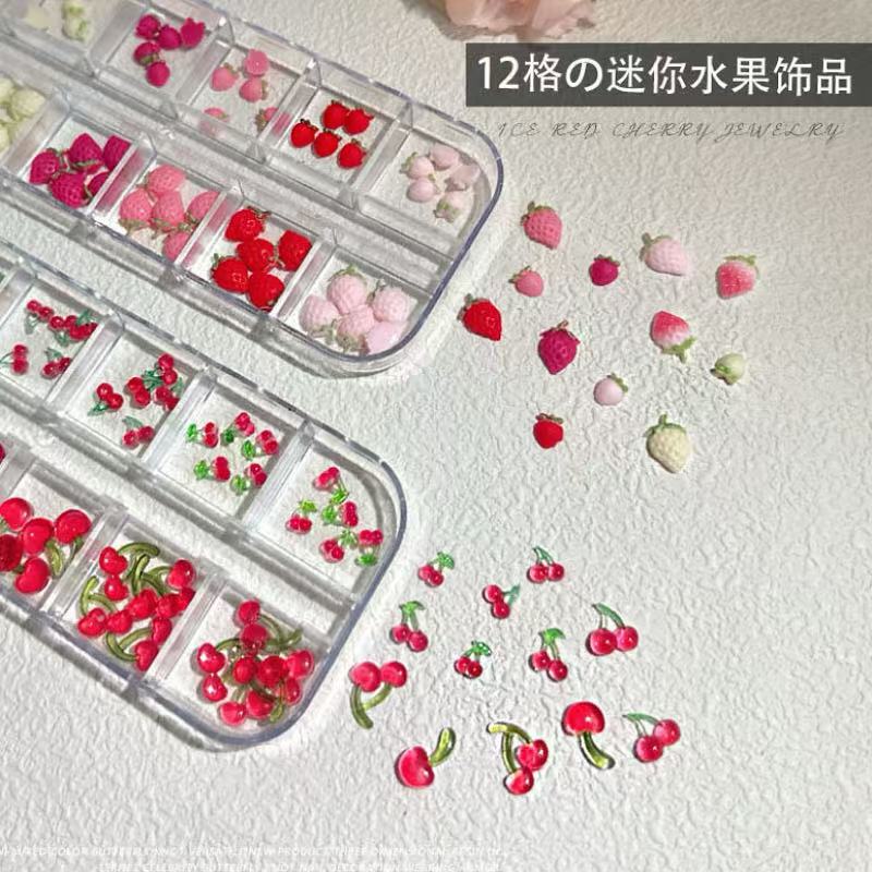 Simulated Fruit Cherry Strawberry Nail Art Decorations 3D 2025 New Mixed Size Set Press-On Nails Nail Rhinestones