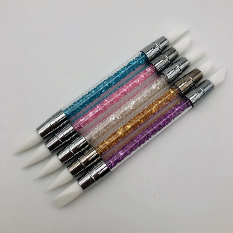 Nail sculpture pen nail silicone pen pressed double head set Crystal pen pen magic mirror powder point drilling nail tool