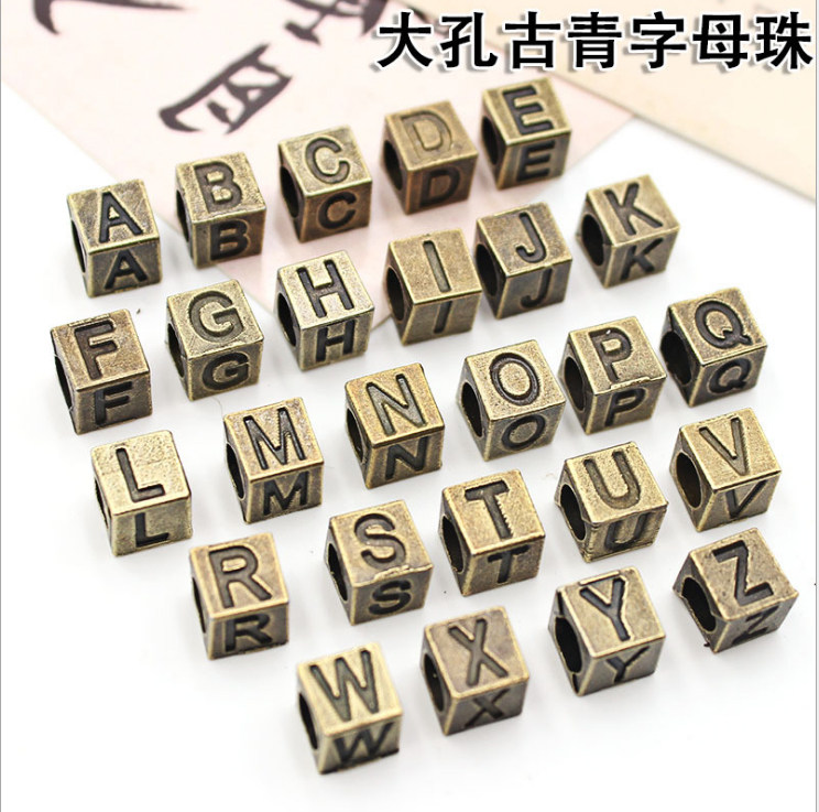 Bronze large hole letter transfer beads DIY jewelry accessories material Handmade fashion custom bracelet anklet neck