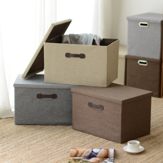 Brief Linen Linen Fabric containing box Desktop containing box Foldable clothing finishing box Enlarged Compartment Drawer-Taobao