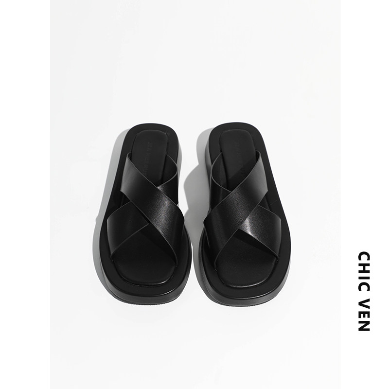 CHICVEN Roman Style Sandals and Slippers Outerwear Korean Version of Muffin Shoes Thick Bottom Versatile Cross Flip Flop Summer New Style