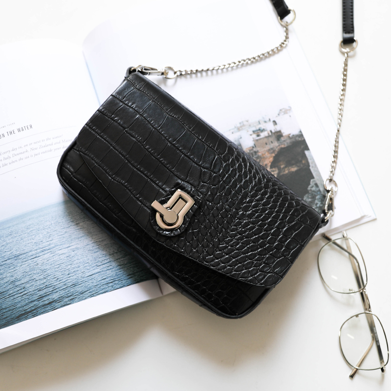 chic retro removable chain pack fashion 100 hitch commuter black crocodile print shoulder bag sloped satchel bag