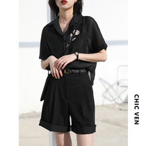 CHICVEN Sunlight Allure retro embroidered rose tulle short sleeve shirt women loose micro top summer