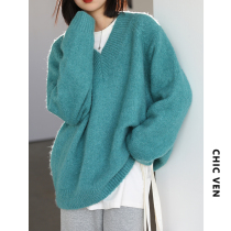 CHICVEN free continuation chic simple loose solid color v-neck soft glutinous pullover sweater womens knitwear autumn