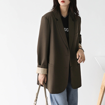 CHICVEN 2021 autumn new casual high feel cuffs curl edge color color loose suit jacket Womens Small suit