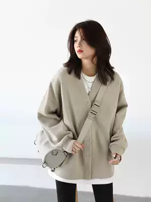 CHICVEN casual Joker Loose V-neck Medium Long Edition Cardigan Plus Fleece Jacket Laminate Top 2021 Autumn Winter Women
