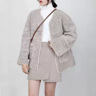 CHICVEN winter imitation lamb wool cardigan small temperament warm fur one-piece coat top short female