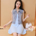 Denim chuồng cô gái mùa hè ngắn mỏng 2020 Hàn Quốc phiên bản của dòng chảy su tay vai áo khoác vest loose-fitting Clip hole-in-the-ngựa 