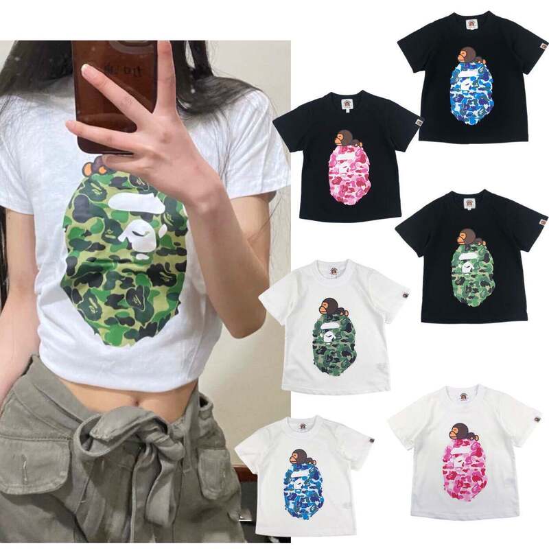 Japanese Trendy Brand Bape Children's Clothing Pure Cotton Casual Short-Sleeved Summer Printed Ape Men's and Women's Short-Sleeved T-Shirt Trendy Parent-Child Outfit