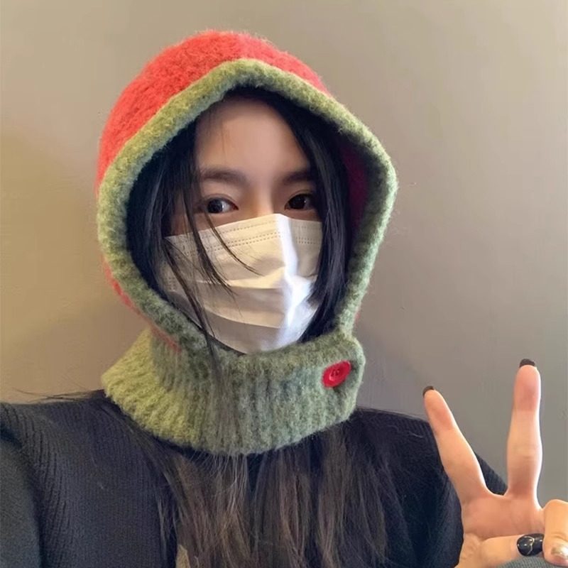 Chic Know Japanese designer joint style Barack lafa hat warm hat with neck integrated knit cap-Taobao