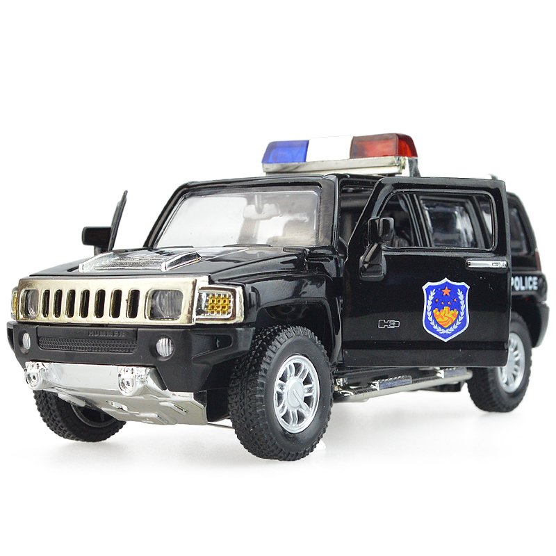 Caipo police car Hummer H3BMW Audi special police car car simulation model alloy pull back sound and light children's toys