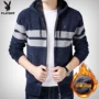 Áo len Playboy Áo nỉ nam Áo len mùa đông Áo len ấm áp Tuổi trẻ Plus Nhung Thicken Zip cardigan áo khoác nam hàn quốc