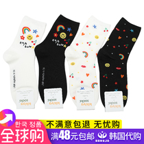 Imported socks Children ins Chains South Korea Dongdaemun Smiling Face Cartoon Print Creative Broken Flowers Midbarrel Socks Tide Card Cotton Socks