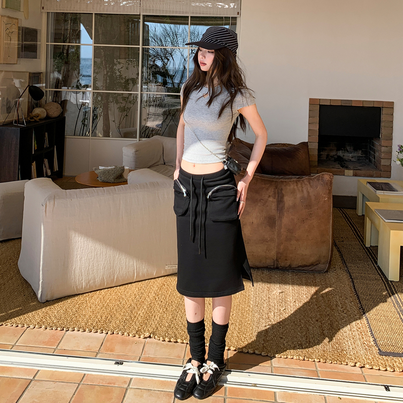 Neostaple Stunning Pure Cotton Straight-Leg Workwear Skirt for Women, Autumn Casual Knit Skirt with Slim Fit and Slit