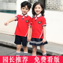 Kindergarten summer garden uniform Childrens big class graduation uniform Sports short-sleeved cotton school uniform set for first-grade primary school students