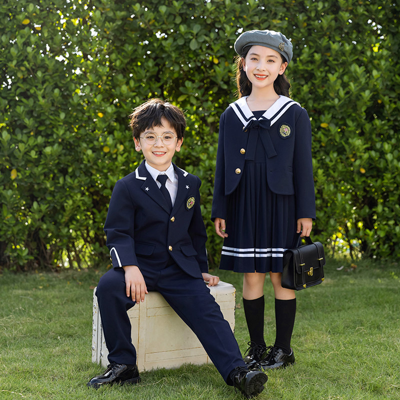 Kindergarten school uniform spring and autumn suit garden uniform class uniform college style British style primary school students autumn small suit three-piece suit