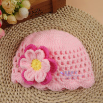 Hand woven autumn and spring baby hat Female baby flower princess hat Hollow childrens hat Newborn baby wool hat