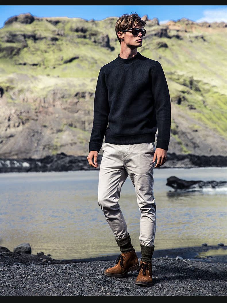 AK nam mùa thu và mùa đông mới đúng trò chơi đan hai lớp Jacquard vòng cổ áo thun nam - Kéo qua hoodie nam
