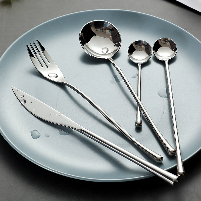 Branch handle 304 stainless steel knife fork spoon open stomach dish tablespoon tea longer handle ice spoon ins Japanese style foreign trade outlet