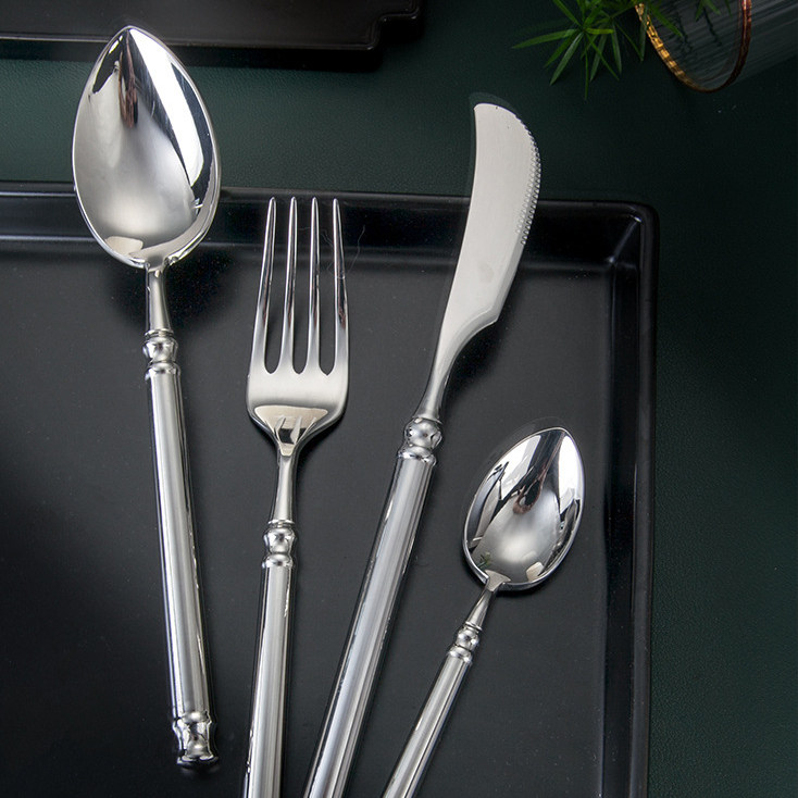 304 stainless steel knife, fork and spoon thickened European mirror ins wind spoon Palace Roman column handle foreign trade export