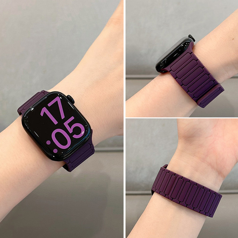 Zhang Jingyi's Same Style Iwatch12 Watch Strap for Women, High-End, Strong Silicone Magnetic Suction, Suitable for Apple Watch, Plum Color Zhang Jingyi's Same Style Iwatch12 Watch Strap for Women, High-End, Strong Silicone Magnetic Suction, Suitable for Apple Watch, Plum Color