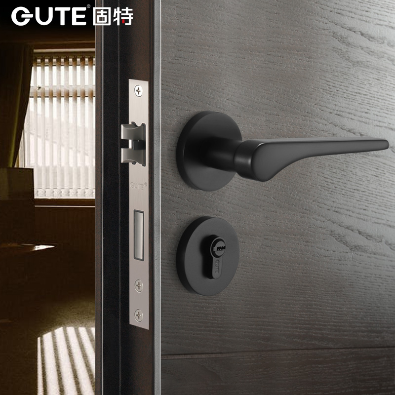 Goode door lock indoor bedroom door lock American black powder room solid wood door handle home mute two-piece lock
