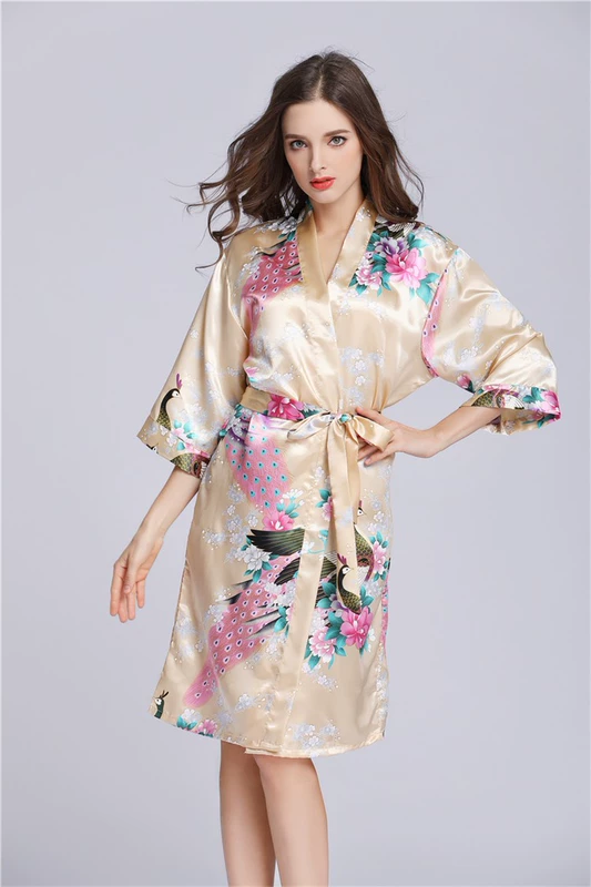 Mùa hè phần mỏng đặc biệt đồ ngủ băng lụa áo ngủ nữ XL áo choàng tắm nữ lụa sexy nightdress dịch vụ nhà áo khoác ngủ