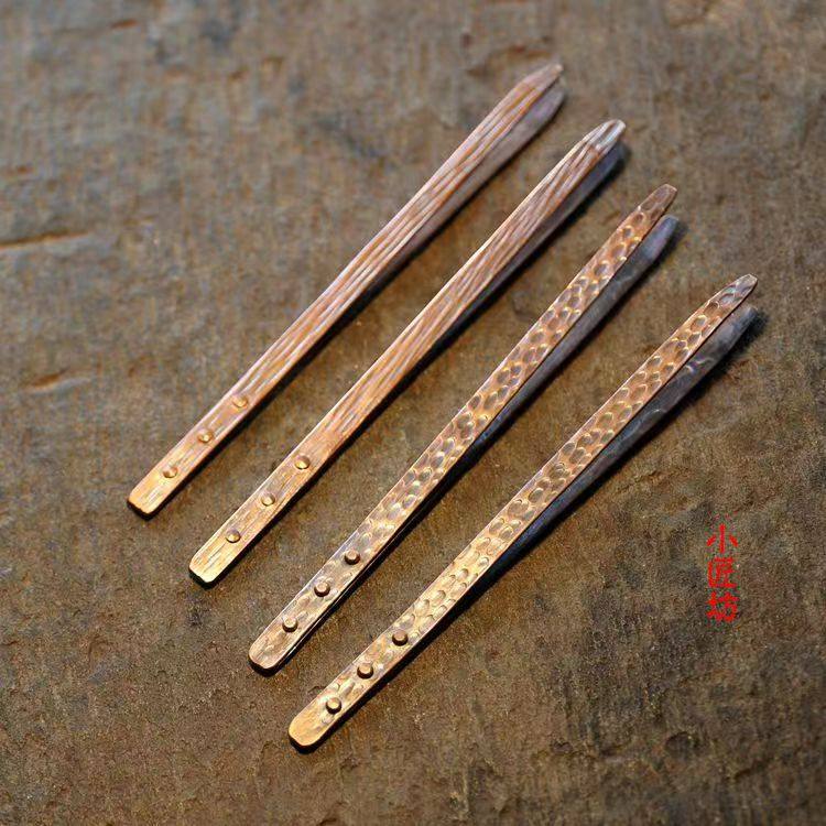 Yunnan Small Artisan Workshop Retro Red Copper Tea Clip Handmade Hammer Tattooed Pure Copper Tea Tweezers Round Point Tattooed Vertical Textured Kongfu Tea Cup Clip-Taobao