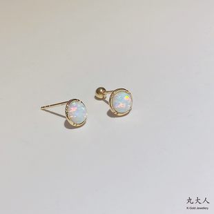マル様 韓国 10K ゴールド ピアス オパール ラウンドエッジ ゴールド ボールネジ プラグ ピアス