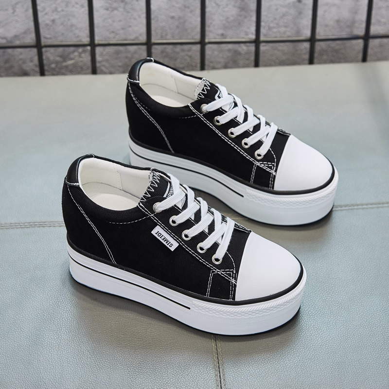 Heightening shoe ultra high heel inner heightening 10cm muffin shoes Women's thick bottom 2022 spring slopes heel 100 Lap Canvas Casual Shoes