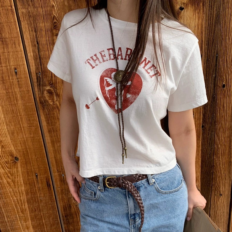 Authentic the Barnnet Korea Dongdaemun 2026 Summer Round Neck Angel Cupid Short-Sleeve T-Shirt Top