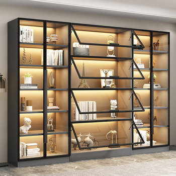 Hand-Made Bookcase, Dust-Proof Bookshelf, Integrated Combination, Full Wall with Glass Door, Light Luxury Lego Model, Living Room Display Wine Cabinet