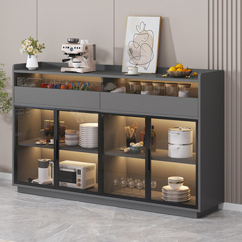 Light Luxury Glass Sideboard, Modern and Simple, Home Living Room Wine Cabinet, Kitchen Cabinet, Wall-Mounted Integrated Storage Rack