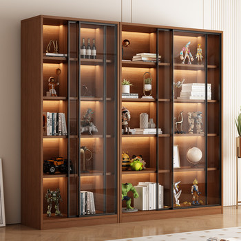 Glass Door Sliding Door Bookcase Display Cabinet for Figurines, Lego Models, Toys, Blind Boxes, Home Living Room Wine Cabinet Bookshelf