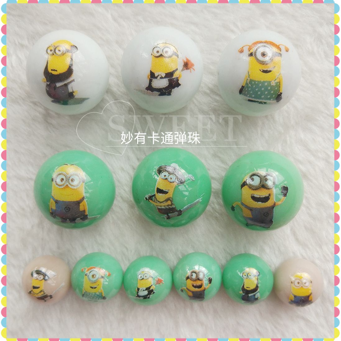 Xiao Yellow cartoon marble 25 16mm glass ball ball ball ball bull machine novelty toy non - toxic