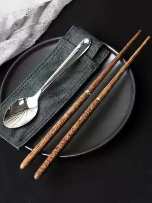 Solid wood chopsticks spoon set for business trip portable tableware single-loaded two-section spiral folding chopsticks household chopsticks