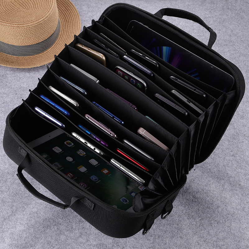 Carrying Case for 2 Tablets and 27 Smartphones, Hard-Shell, Shockproof, Storage Handbag, Specially Designed for Social Media Influencers to Carry Multiple Devices