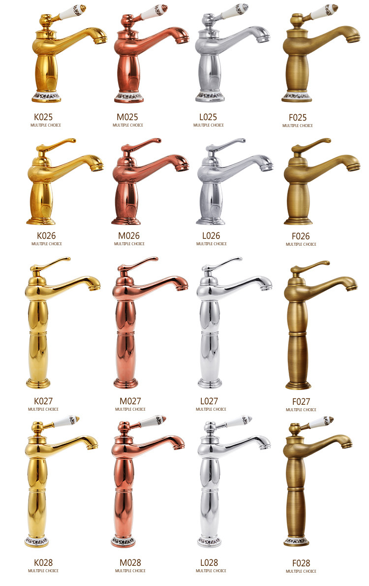 Golden magic lamp faucet, all-copper antique countertop basin, cold and hot faucet, single-hole raised washbasin, retro faucet details Picture