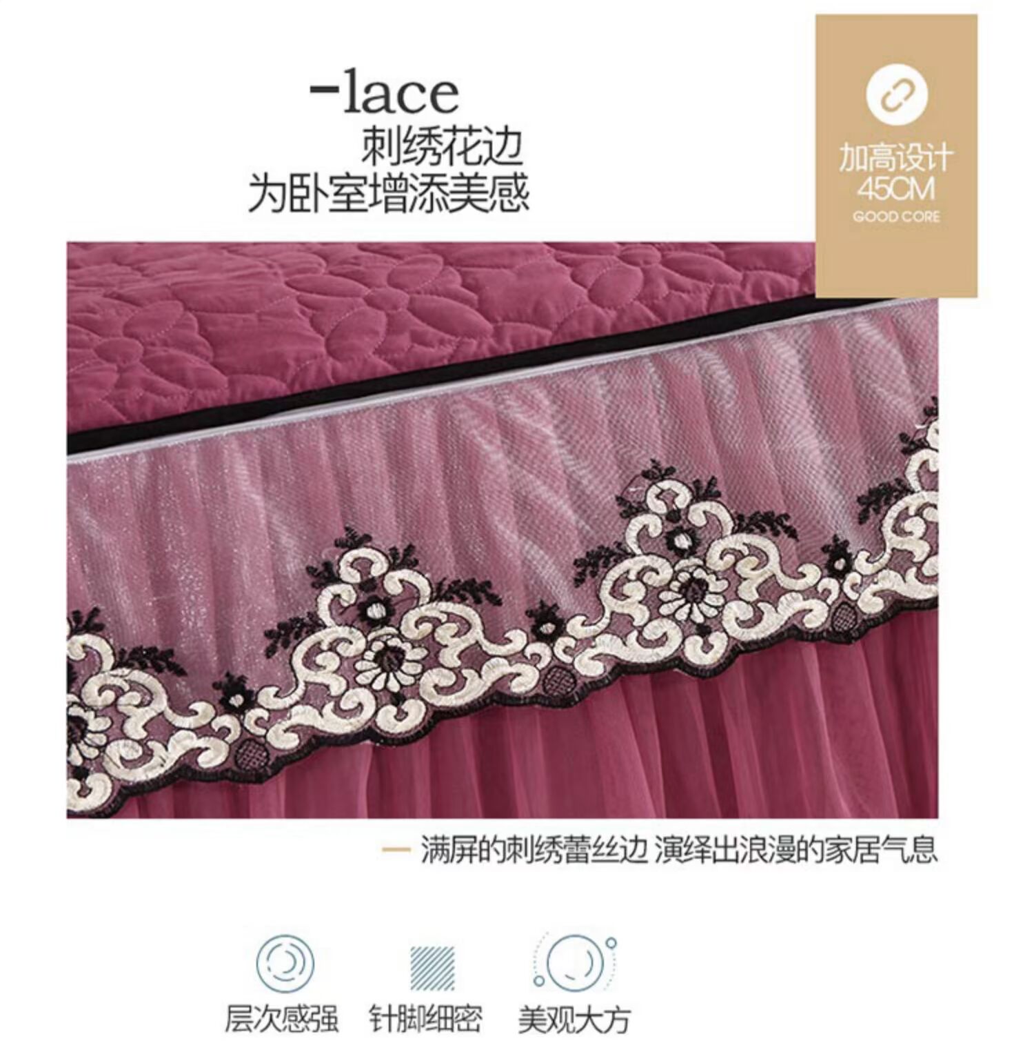 Shen Hao nhà dệt dây kéo có thể tháo rời cát chần ren rắn màu giường váy ba mảnh dày quilted bìa đơn mảnh - Váy Petti ga giường viền ren