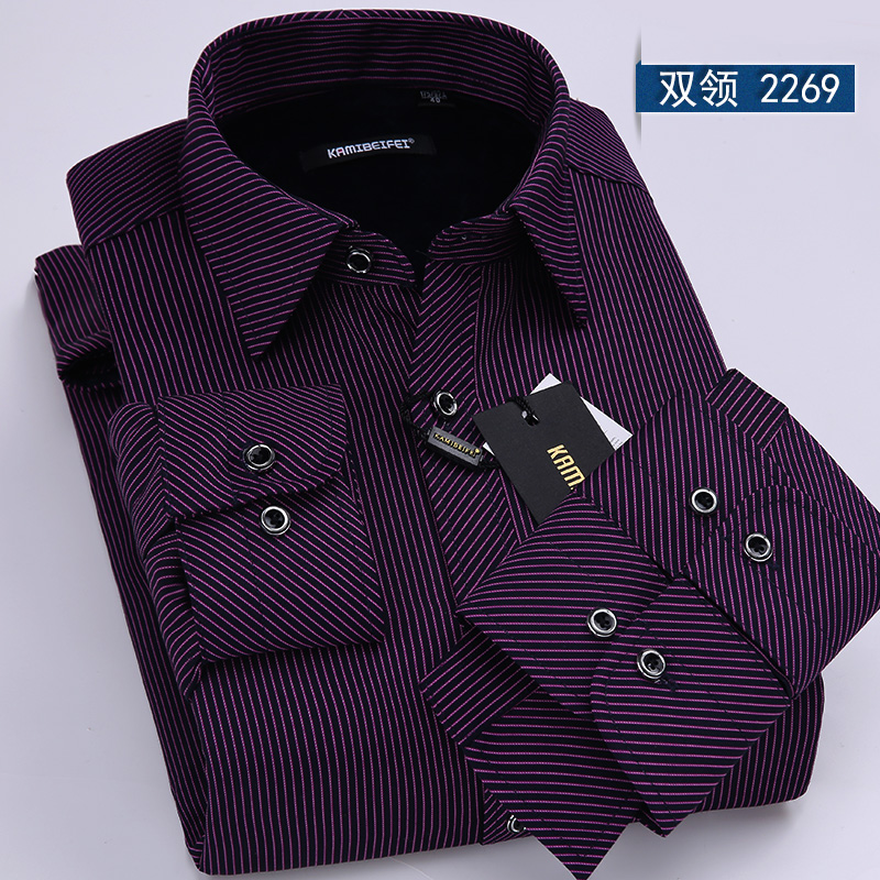 Cổ áo nam có thể tháo rời cộng với nhung dày cổ áo đôi tay áo ấm áo béo XL XL áo sơ mi nam trung niên béo áo sơ mi cộc tay nam