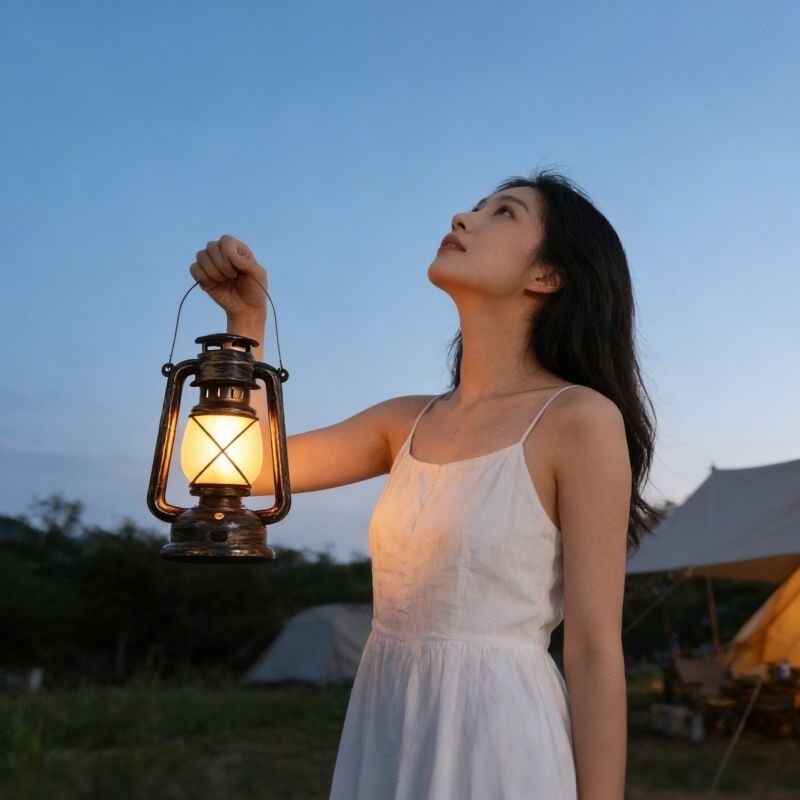 Camping Lamp, Retro Lantern, Ambient Light, Portable Lamp, Tent Lamp, Rechargeable Kerosene Lamp, Solar Outdoor Lamp