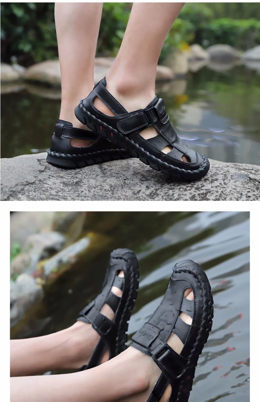 Giày da đế xuồng dép nam cá tính Giày đi biển chống đá đôi và dép nam baotou dép mềm thoáng khí - Sandal sandal nam