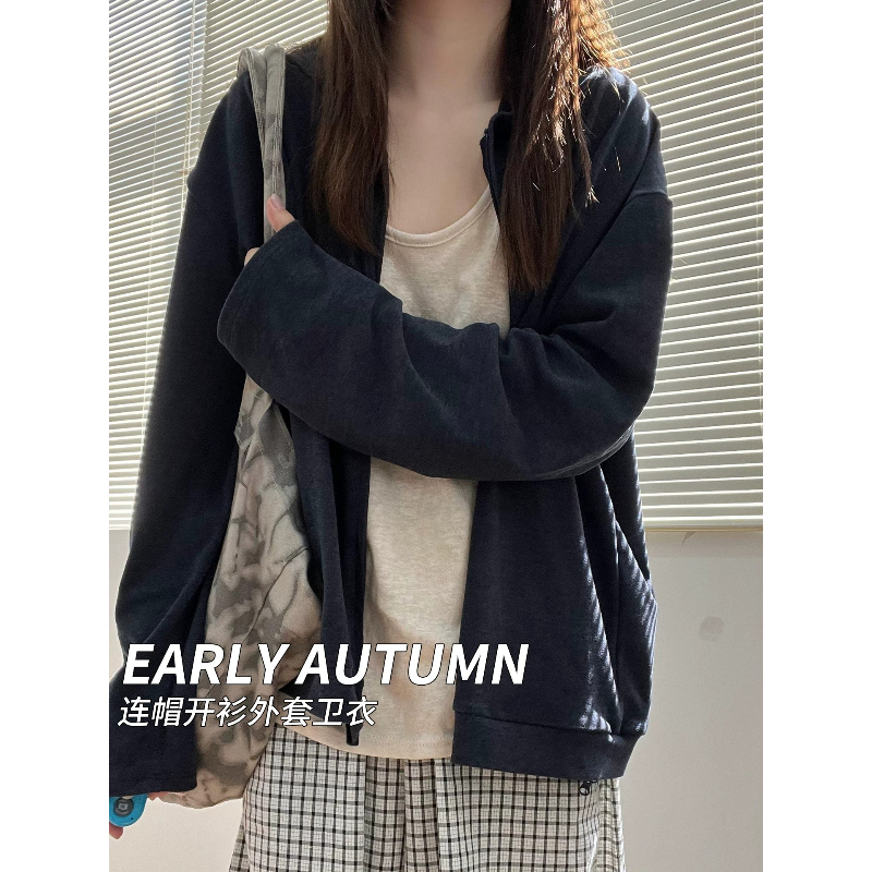The Perfect Outfit for a Beautiful Baby Girl! Deep Blue Hooded Sweatshirt Jacket for Women, Early Autumn Loose Casual Versatile Zip-Up Top The Perfect Outfit for a Beautiful Baby Girl! Deep Blue Hooded Sweatshirt Jacket for Women, Early Autumn Loose Casual Versatile Zip-Up Top